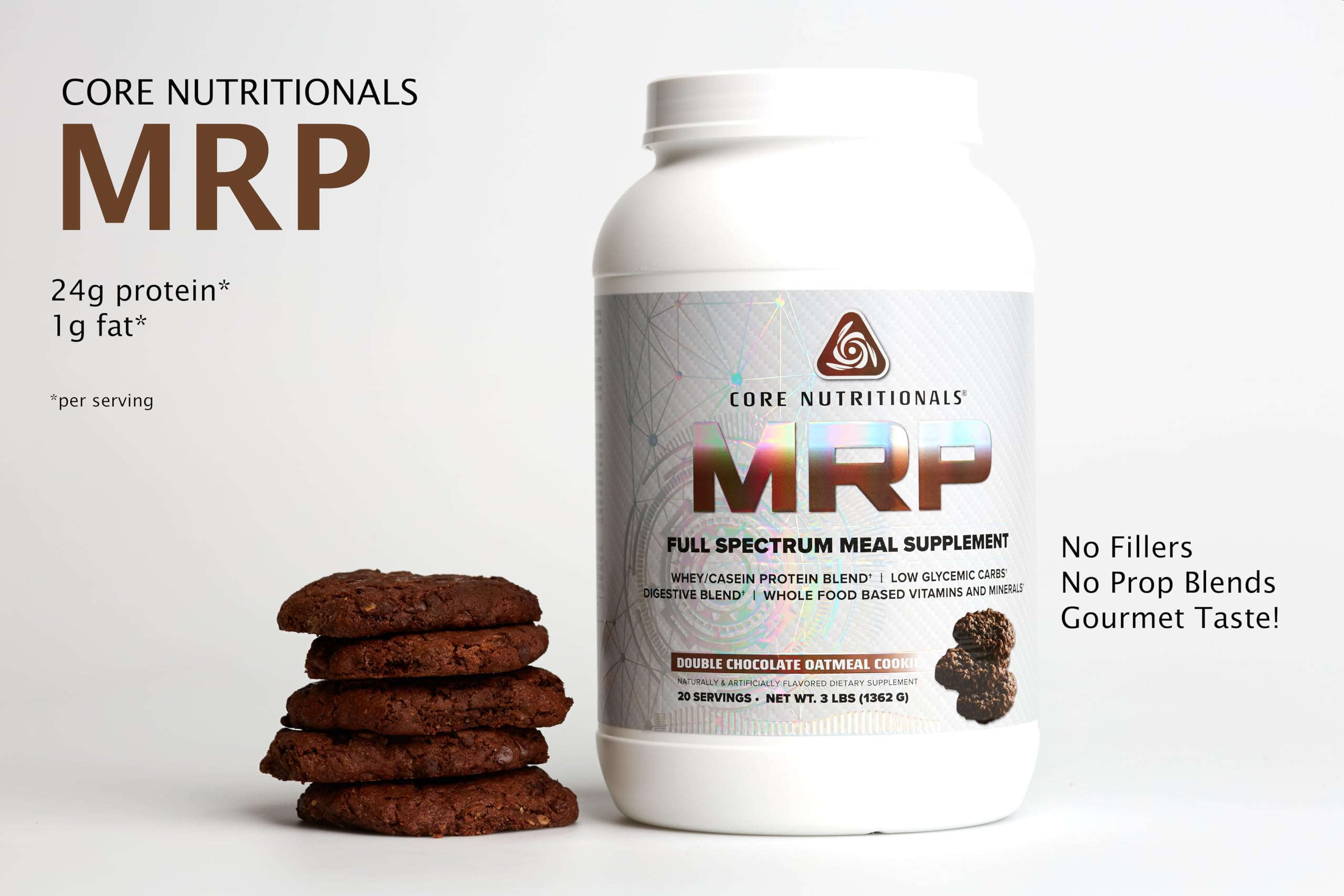 Core Nutritionals MRP pour in a glass illustrating quick, convenient nutrition after workouts.
