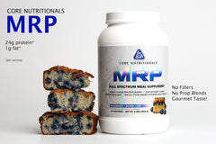 Core Nutritionals MRP scoop pouring powder for quick, high-protein meals.