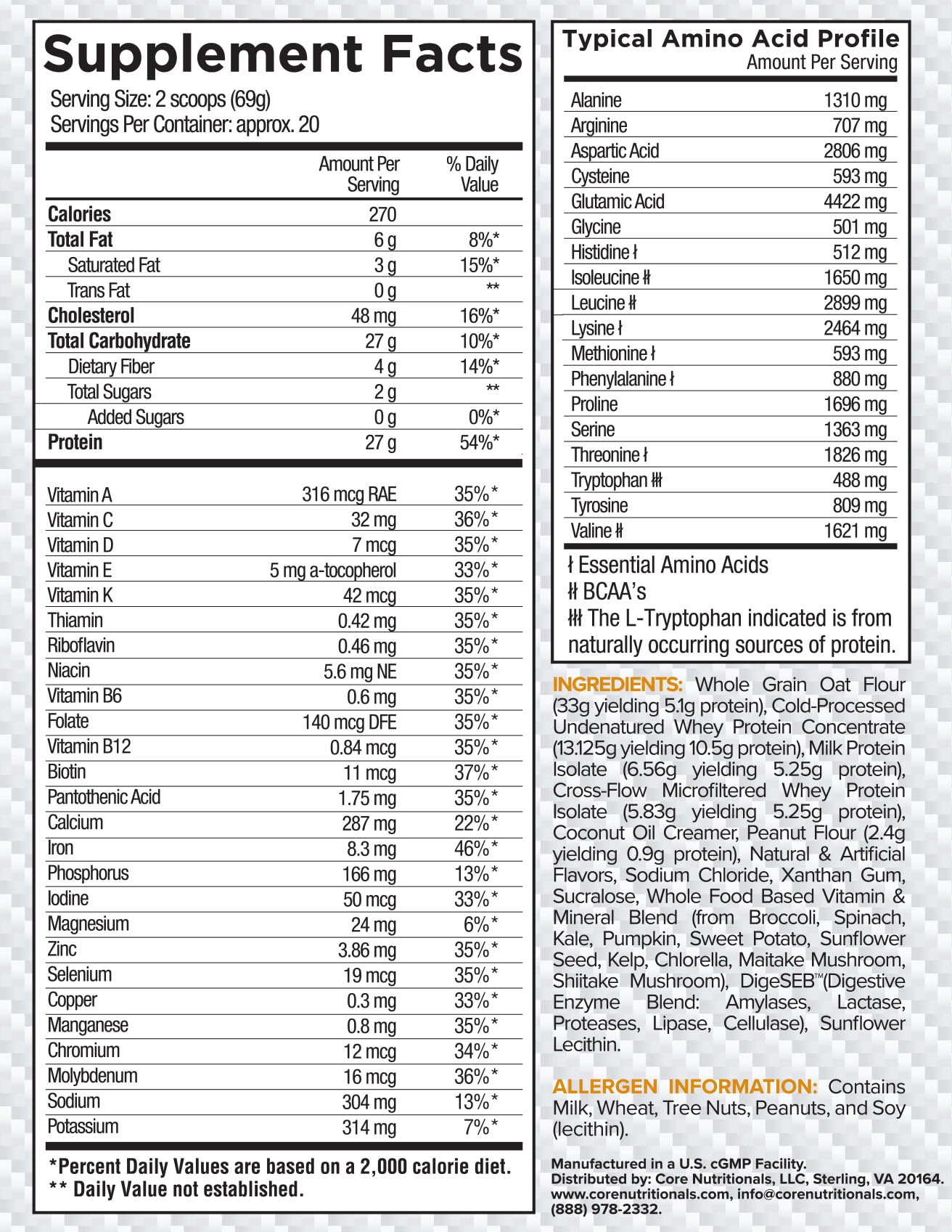 Core Nutritionals MRP oats-based carb blend visual suggesting steady energy and fiber.