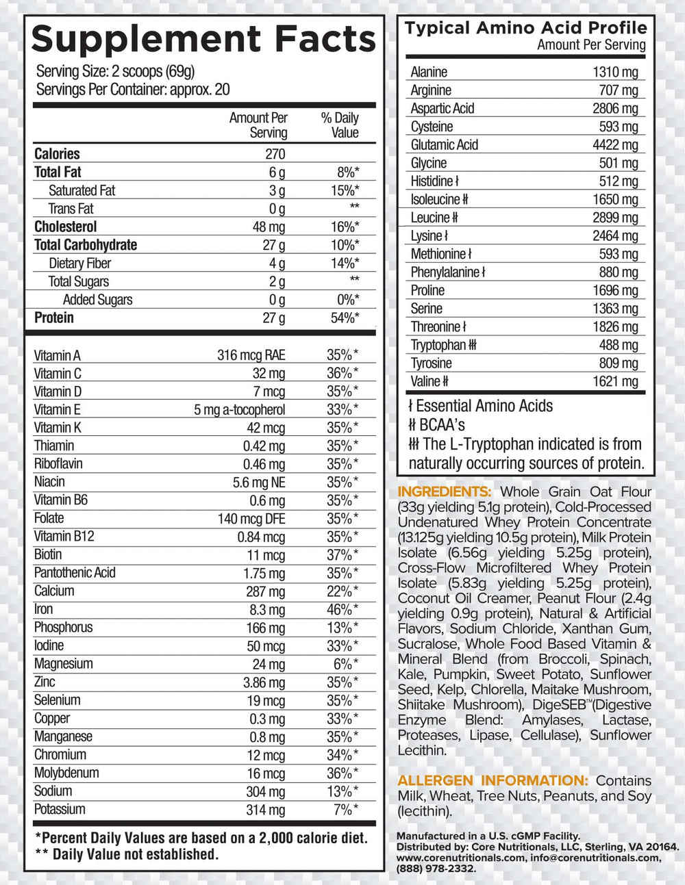 Core Nutritionals MRP oats-based carb blend visual suggesting steady energy and fiber.