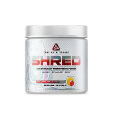 Core Nutritionals Platinum Shred bottle pour shows non-stimulant support.