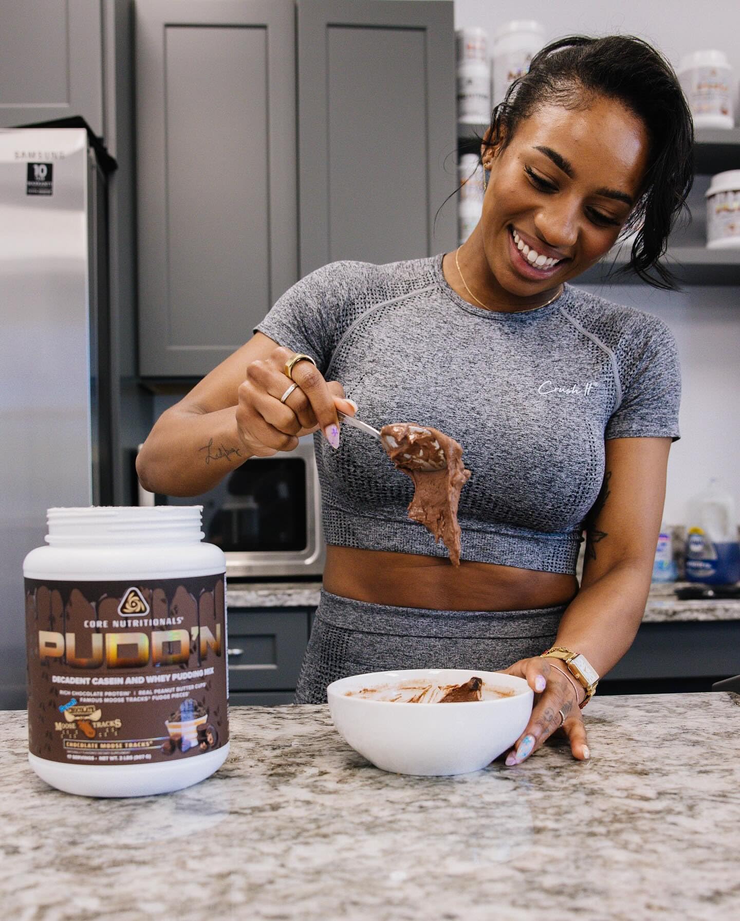 Core Nutritionals Pudd'n Rocky Road ingredients swirl with MCTs and enzymes.