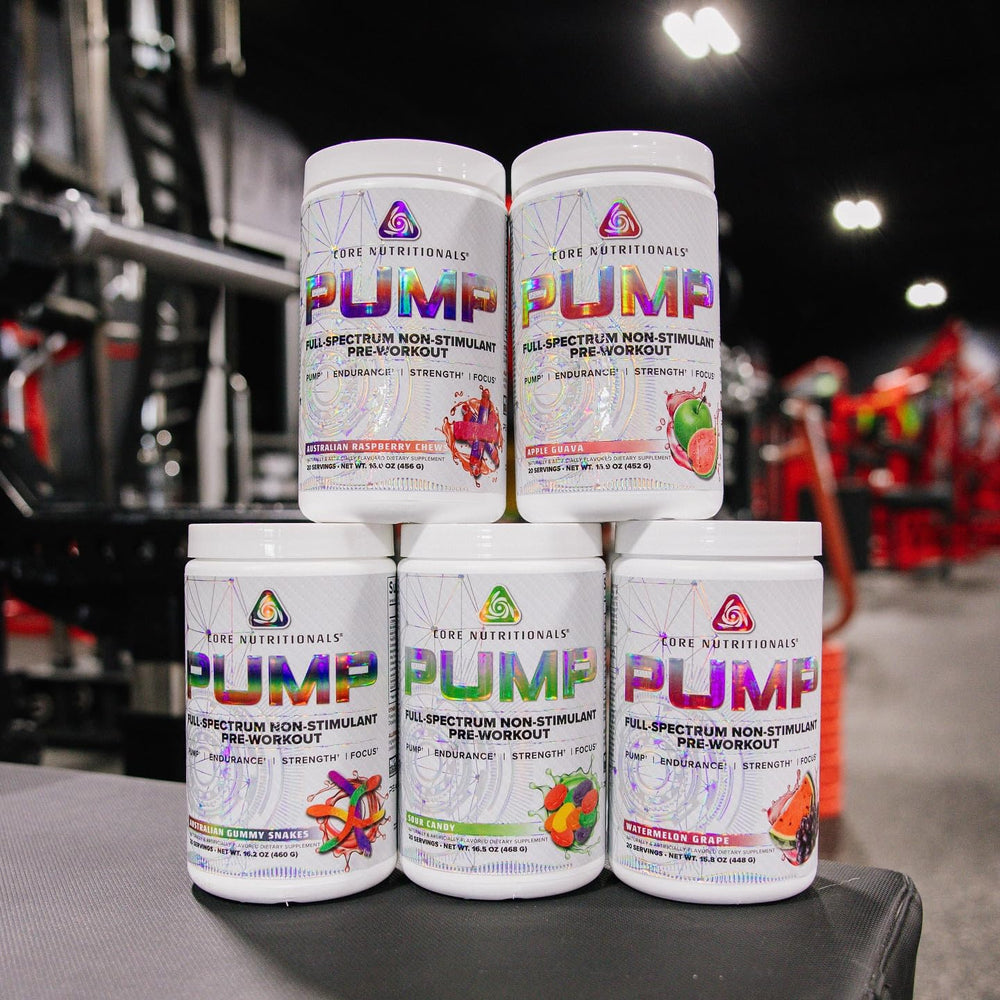 Core Nutritionals Pump mixing in water highlights quick hydration before training.