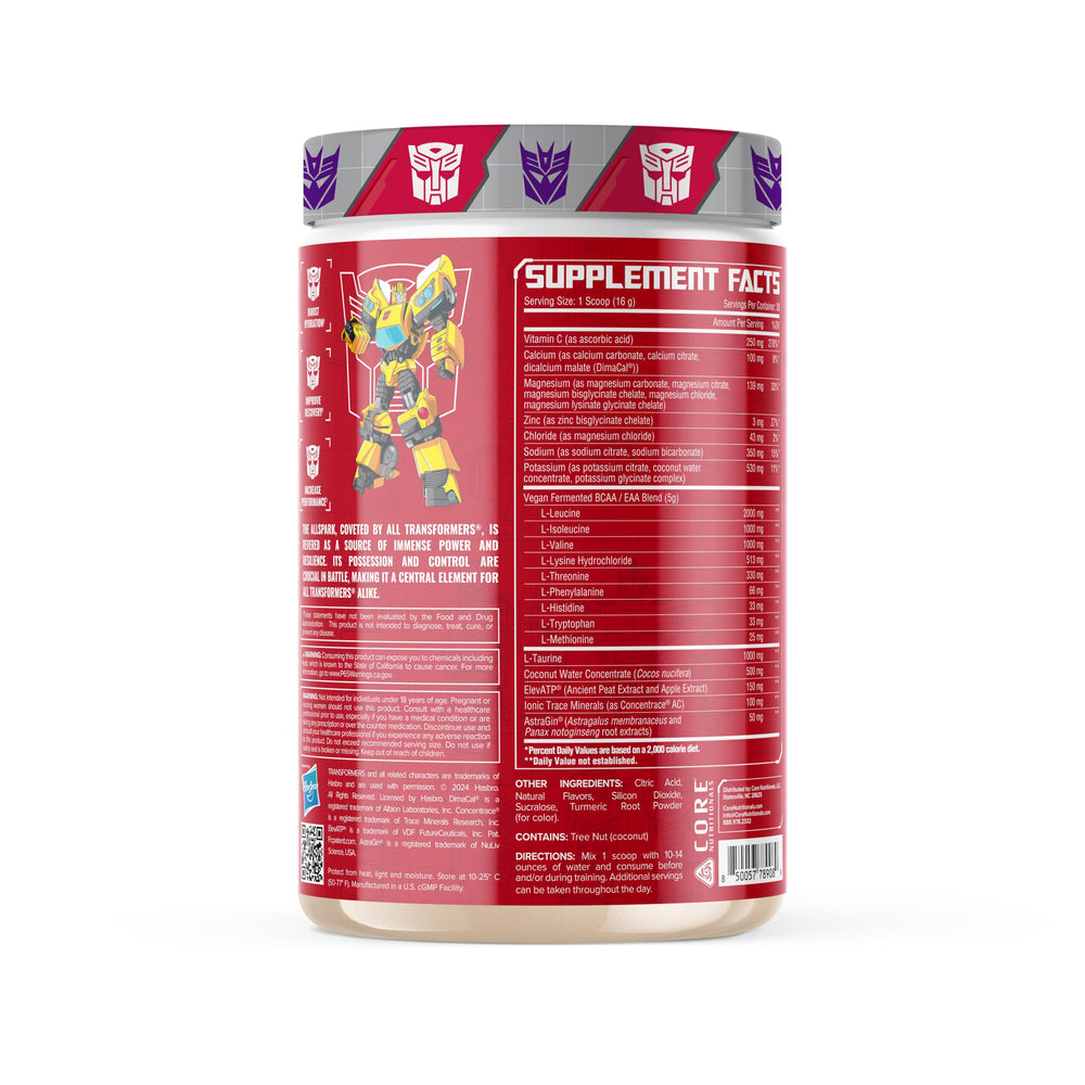 Scoop pours Allspark EAA powder highlighting vegan fermented amino acids.