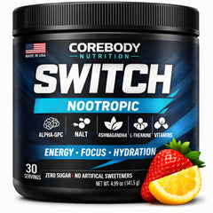 CoreBody Switch bottle being poured for clean energy on the go