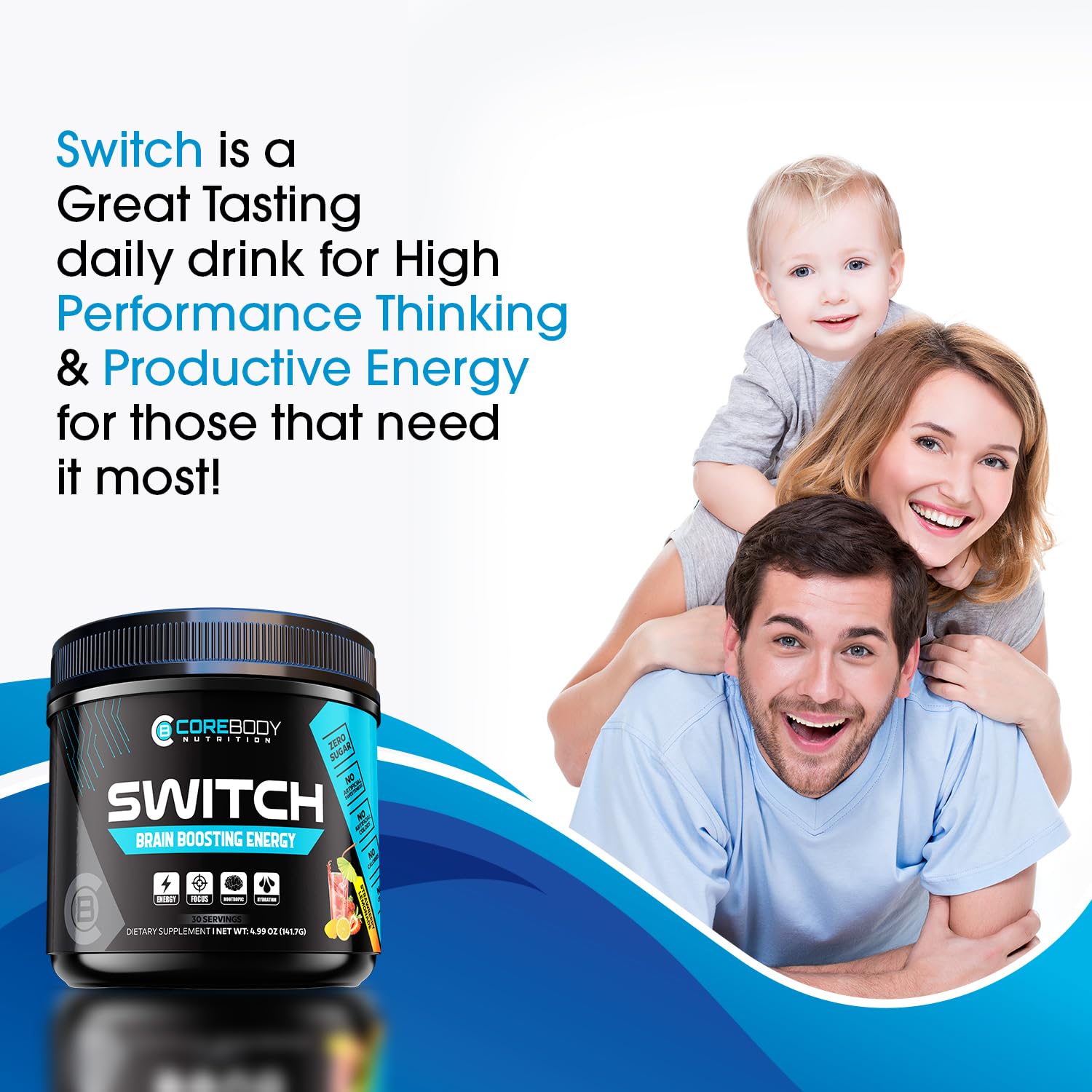 CoreBody Switch front label shows ingredients and energy info