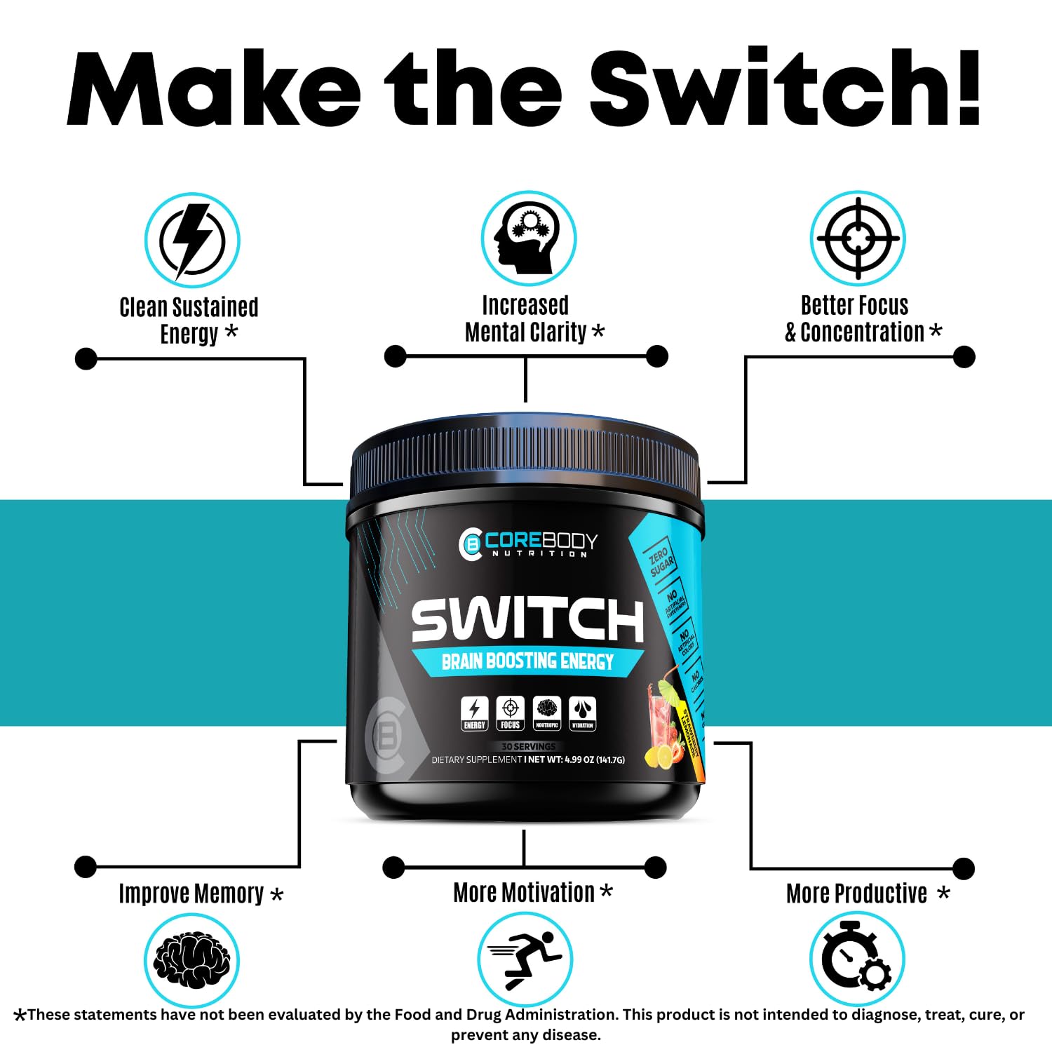 CoreBody Switch jar packaging on a shelf