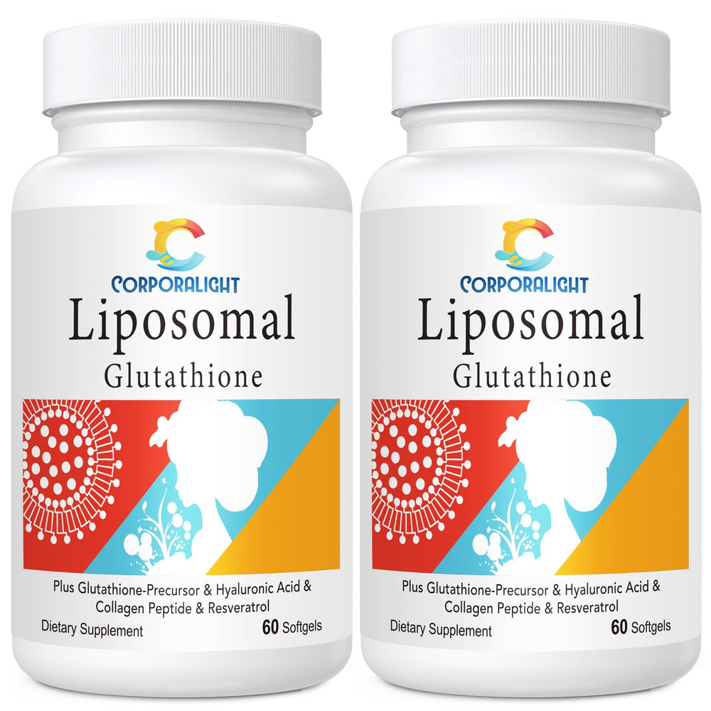 CORPORALIGHT Liposomal Glutathione bottle highlighting energy and detox support