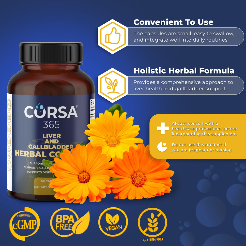 Corsa365 calendula flower highlights soothing support for liver function.