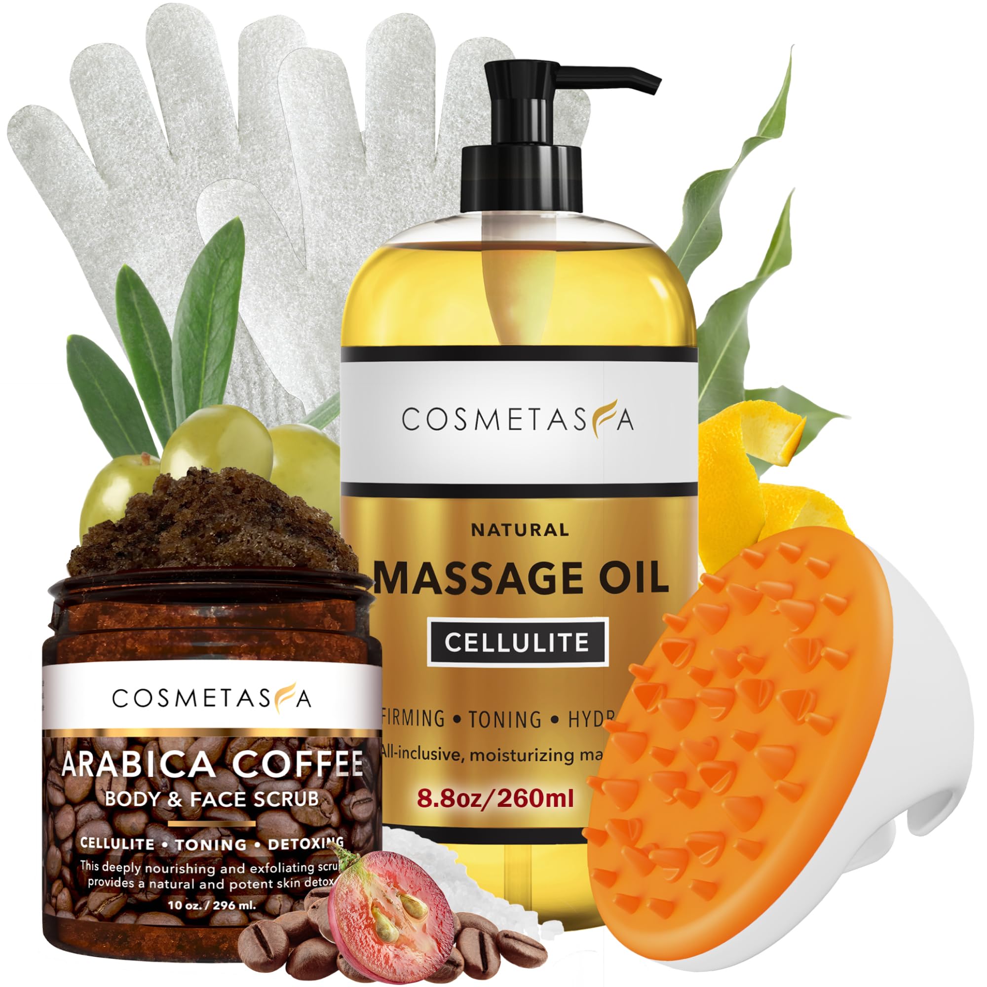 Cosmetasa anti-cellulite massage oil bottle for at-home spa use and hydration