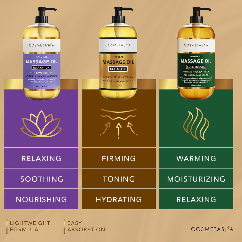 Cosmetasa anti-cellulite oil application—skin-toning and hydration potential.