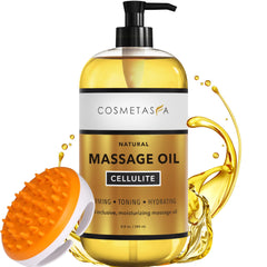 Cosmetasa cellulite oil bottle ready for application, promoting firming and deep moisturization.