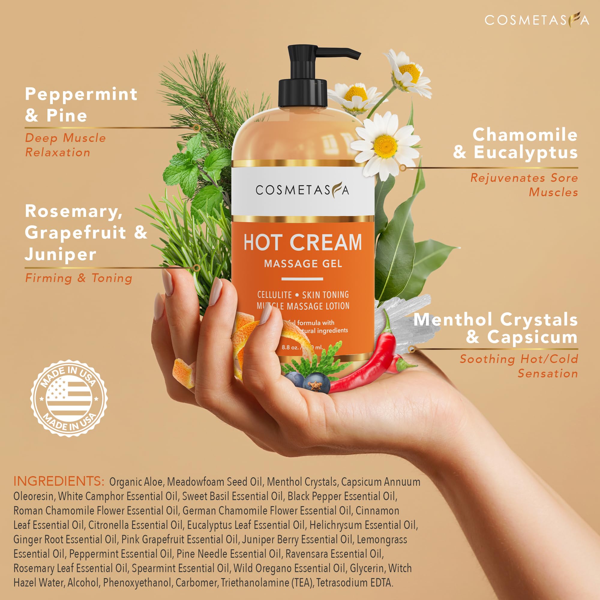 Cosmetasa cellulite oil texture on skin shows even spread.