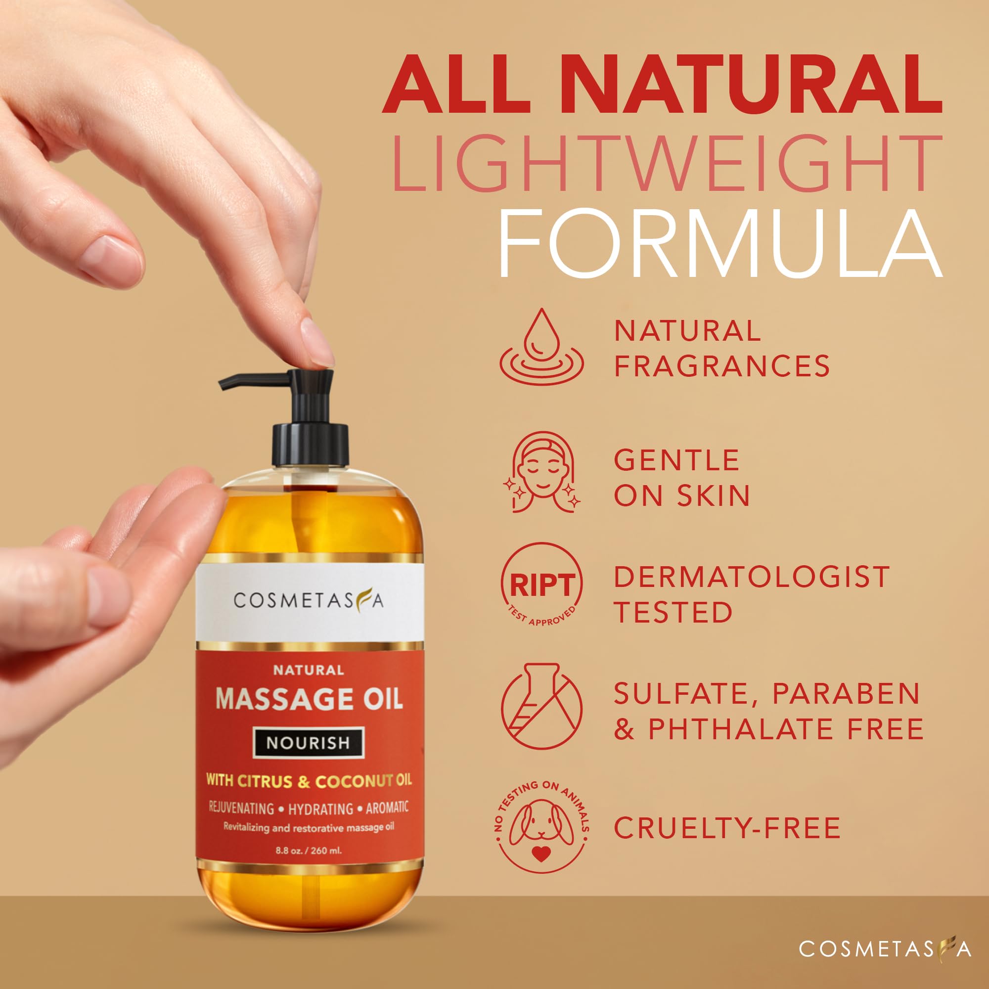 Cosmetasa citrus aroma with grapefruit and orange peel, uplifting mood during self-care.