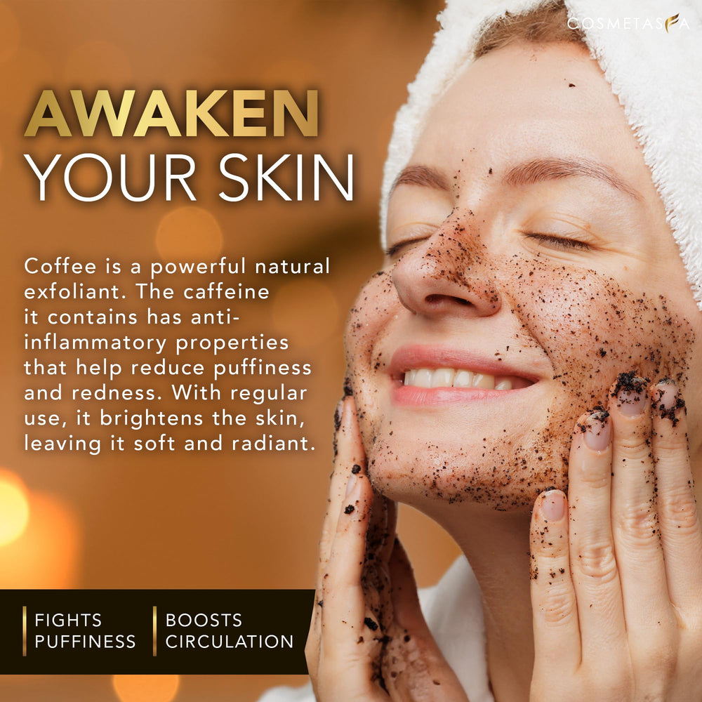 Cosmetasa coffee scrub close-up highlighting texture and aroma