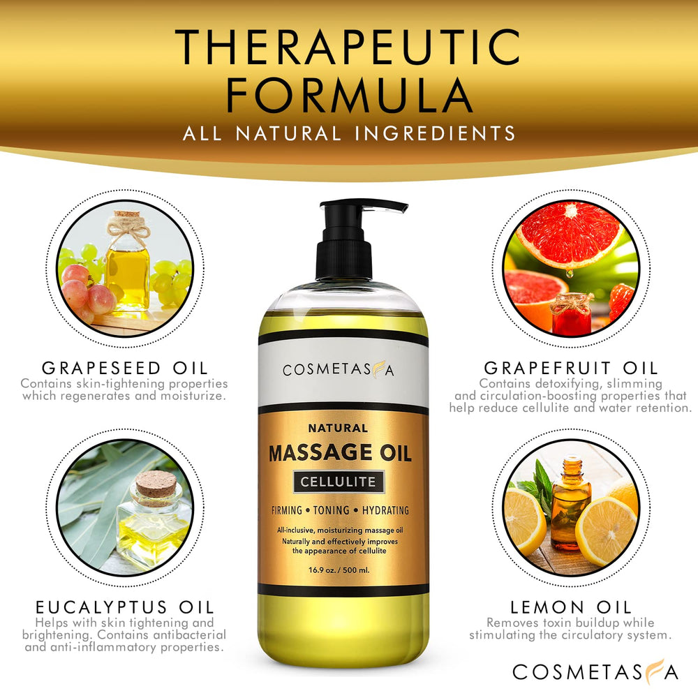 Cosmetasa lemon oil close-up emphasizes circulation-friendly formula.