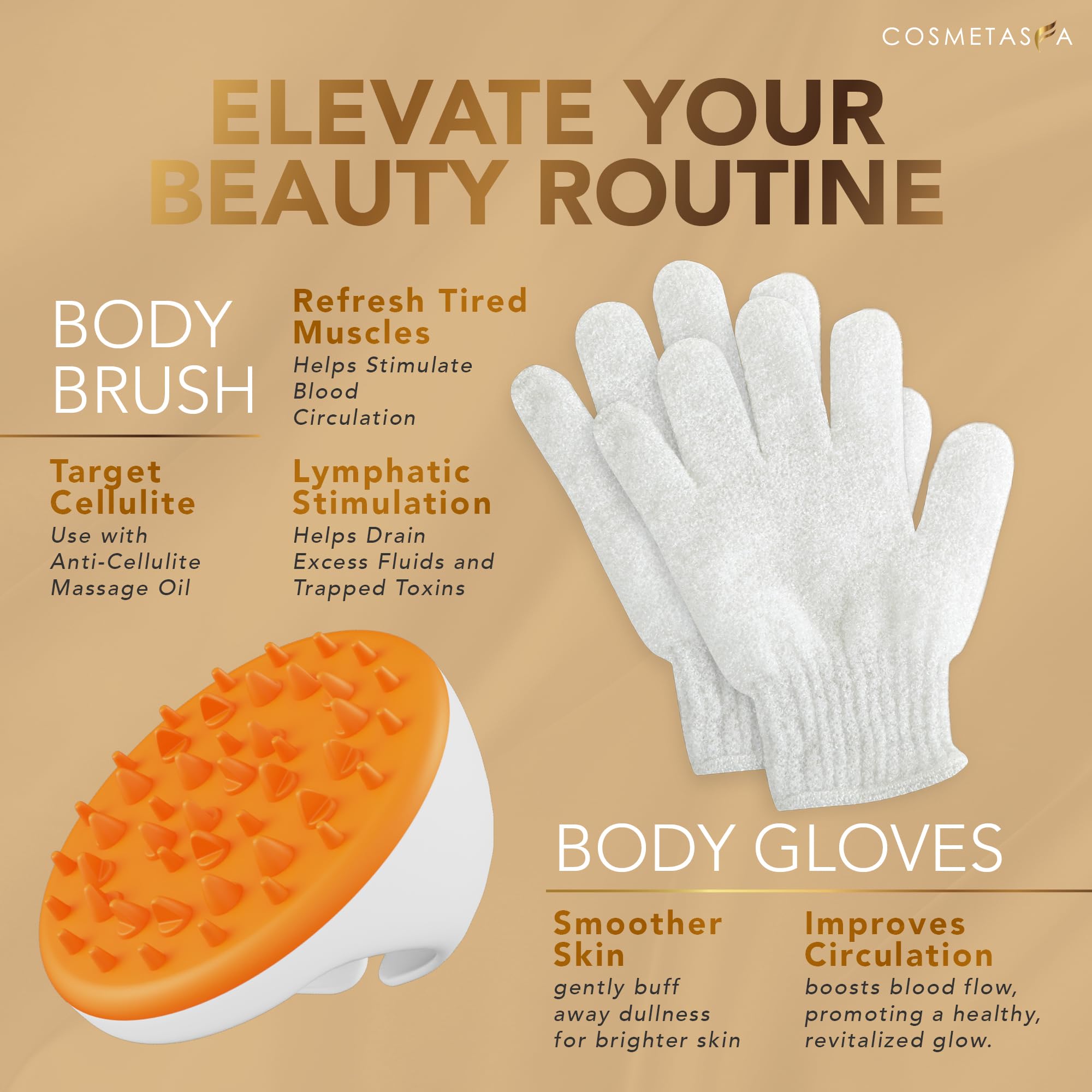 Cosmetasa massager mitt for stimulating massage and improved circulation