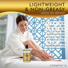 Cosmetasa cellulite oil application close-up showing rapid absorption into skin.