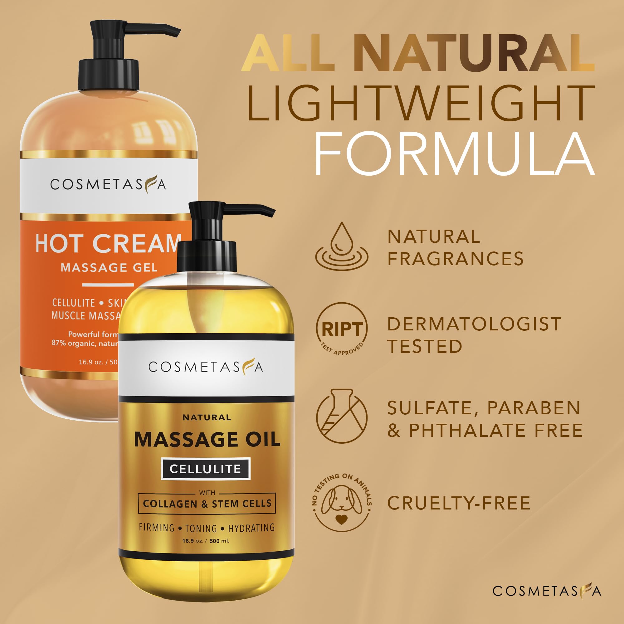 Cosmetasa spa massage oil in hand for a relaxing routine