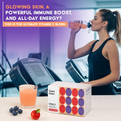 Cosmic Doctor Double C blueberry-acerola sachets easy to mix in drinks.
