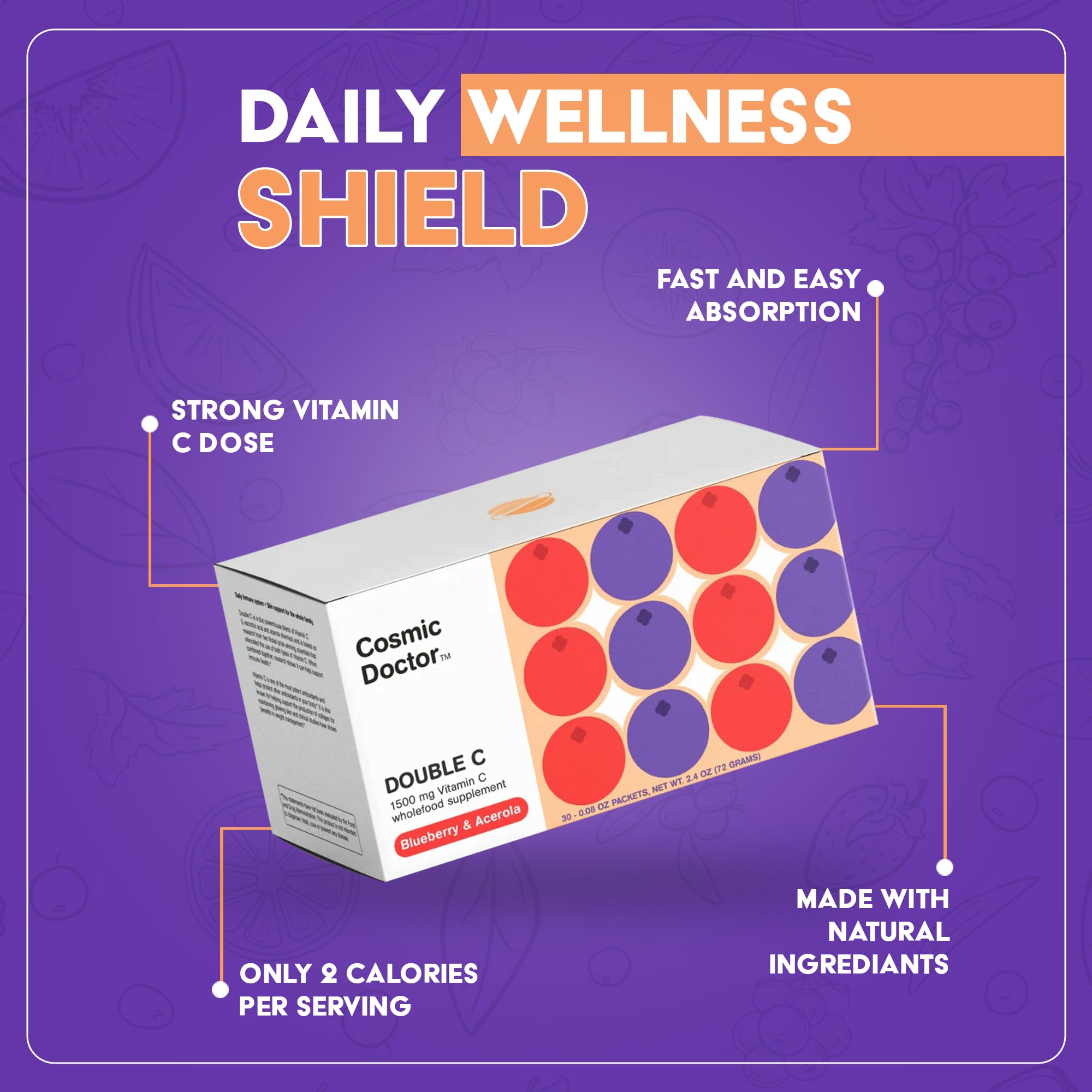 Cosmic Doctor Double C family-use packaging indicates kid-friendly vitamin C option.