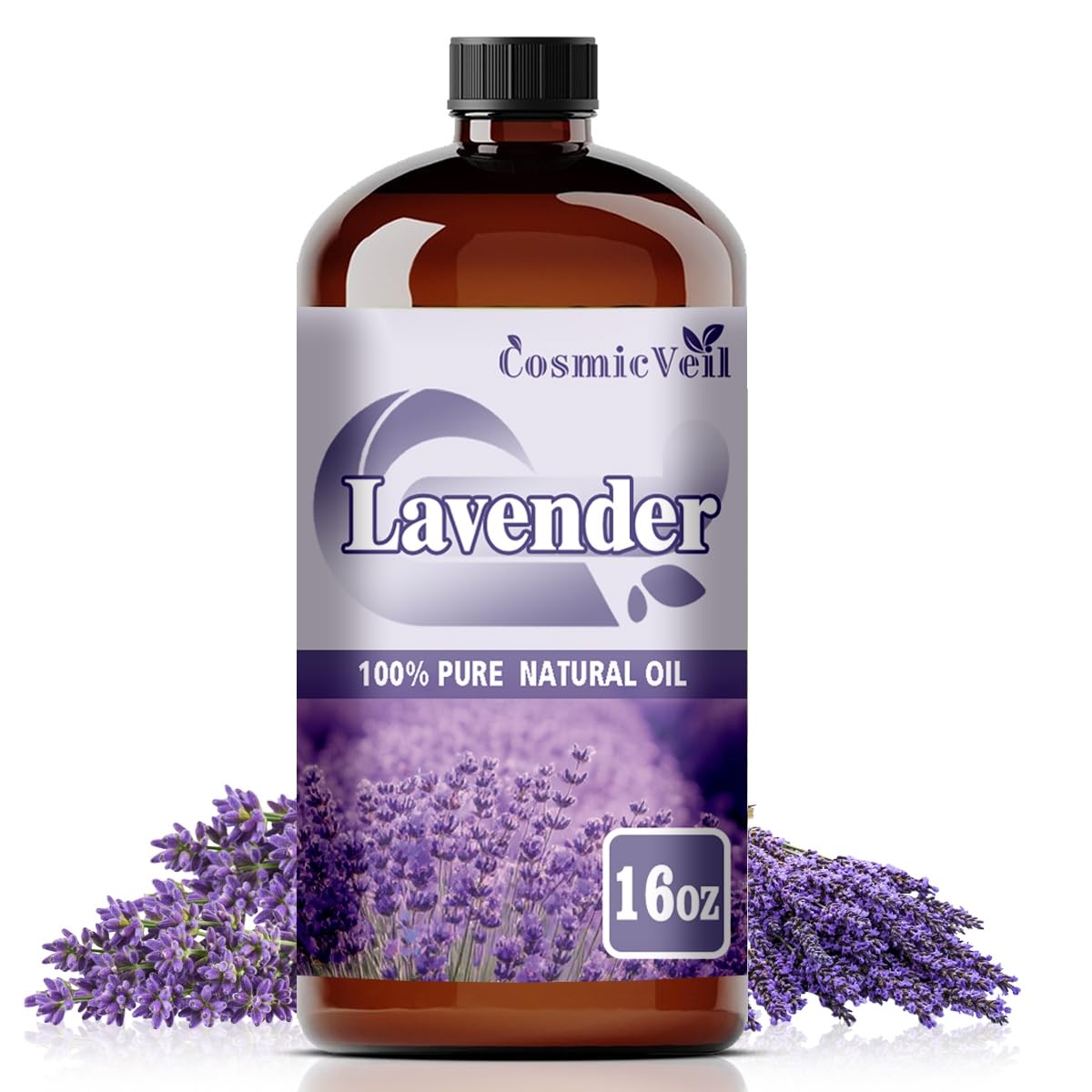 CosmicVeil Lavender essential oil bottle with dropper for precise dosing.