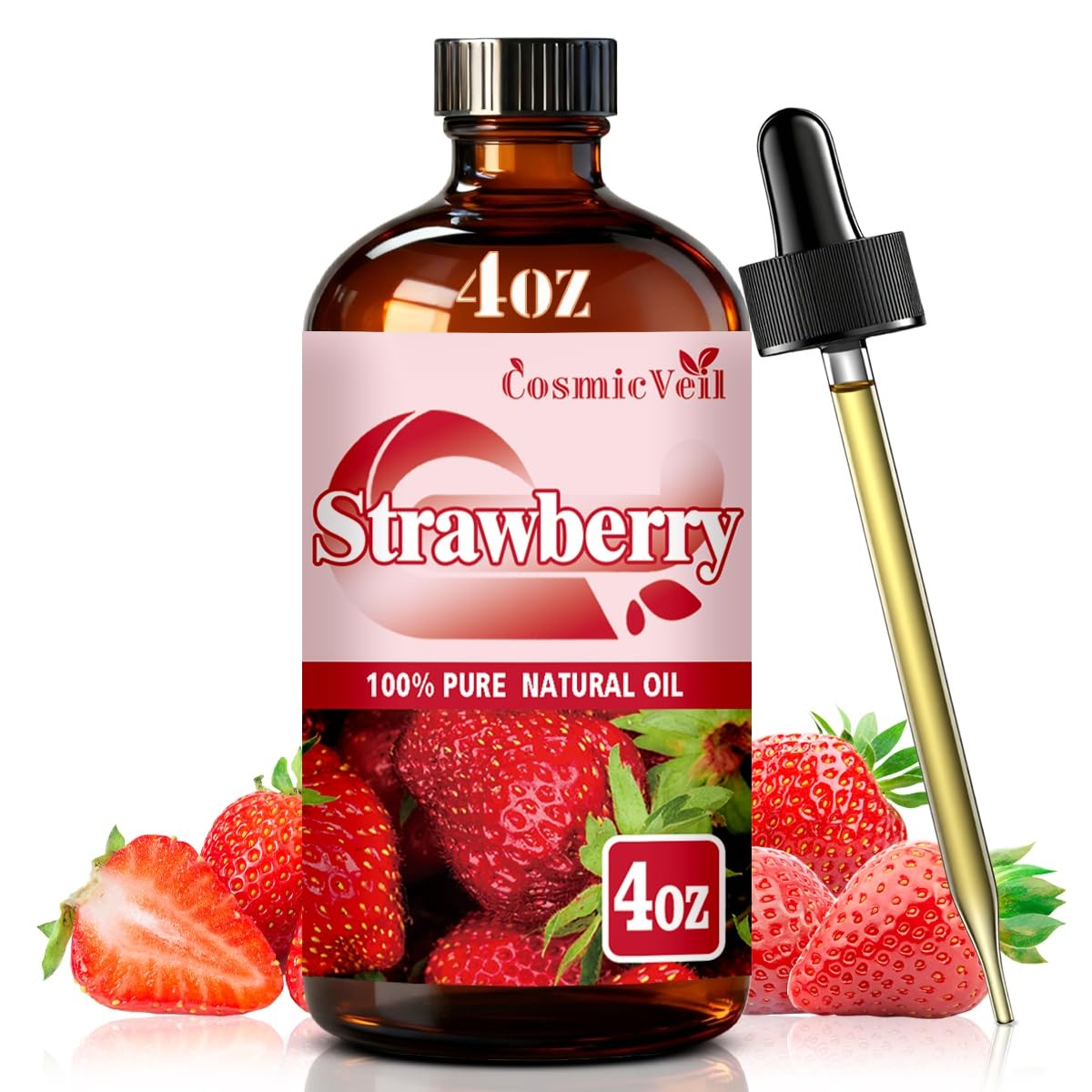 CosmicVeil Strawberry Essential Oil bottle with dropper for easy diffusing