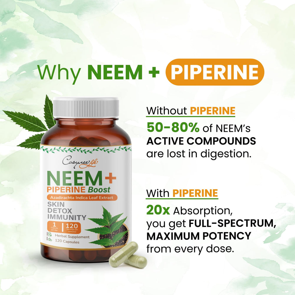 Cosynee Life capsules showcasing 95% Piperine for enhanced absorption.