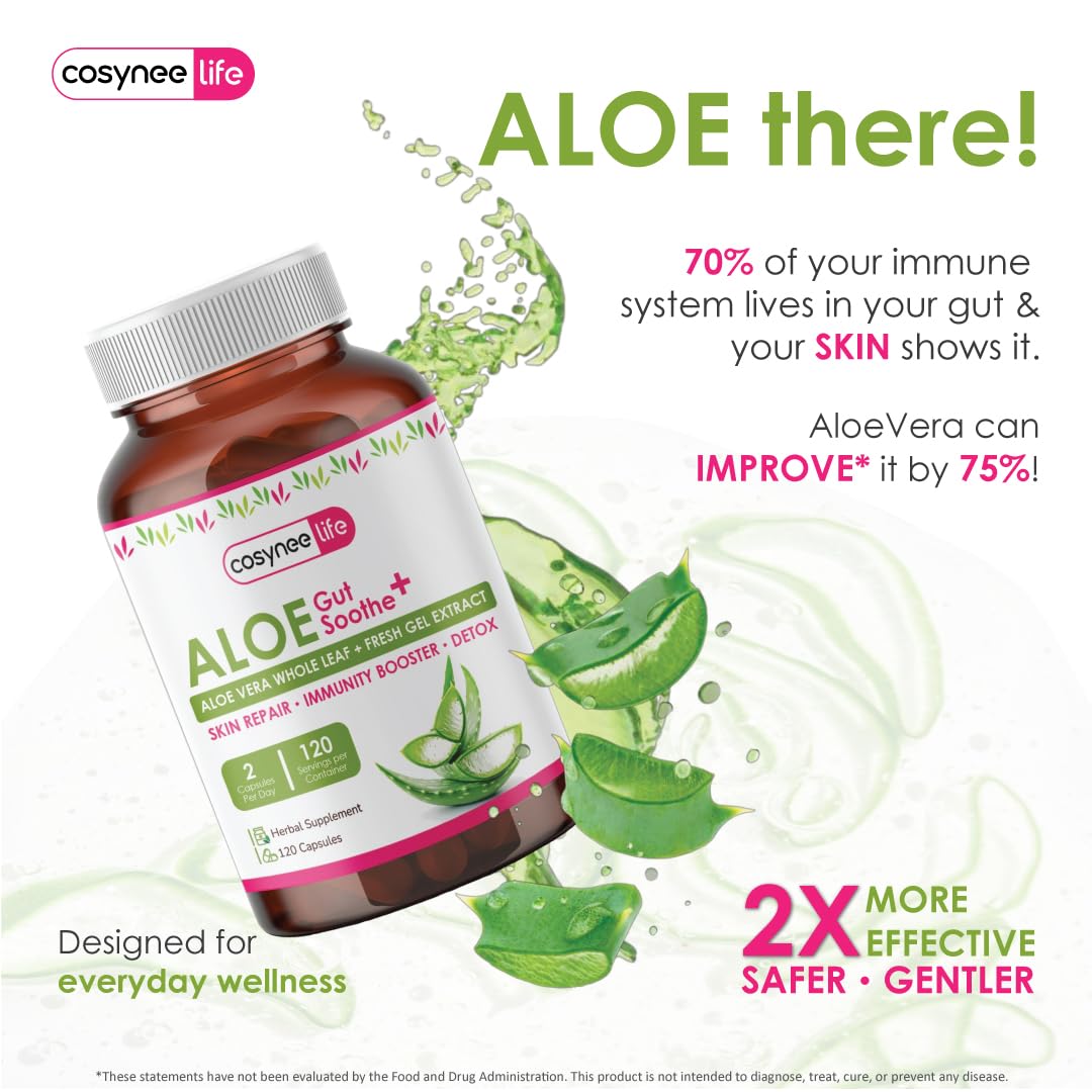 Cosynee Life Aloe Vera with a glass of water illustrates simple ingestion practice.