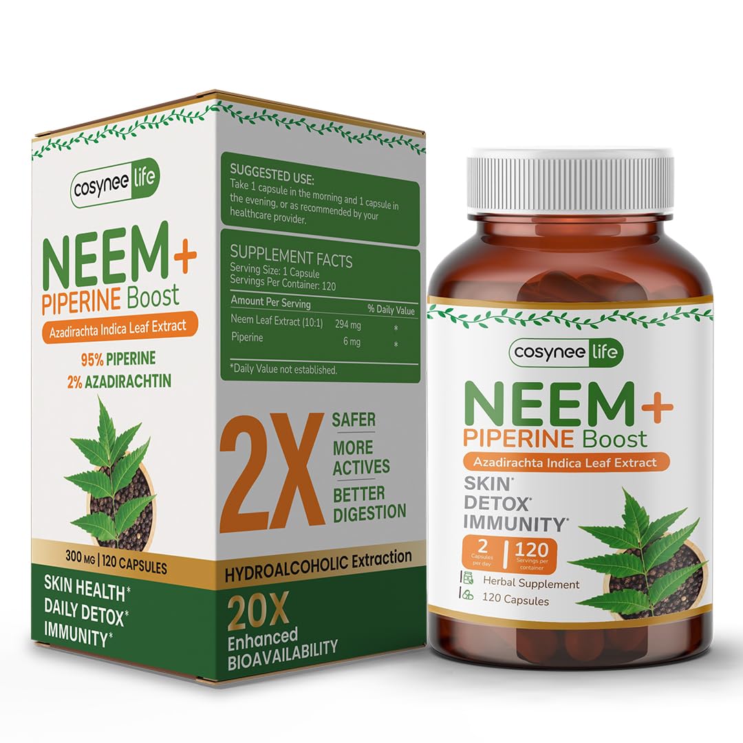 Cosynee Life Neem Leaf Extract capsule bottle for daily skin and immune support.