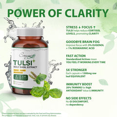 Cosynee Life Organic Tulsi leaf image highlights pure, vegan extraction.