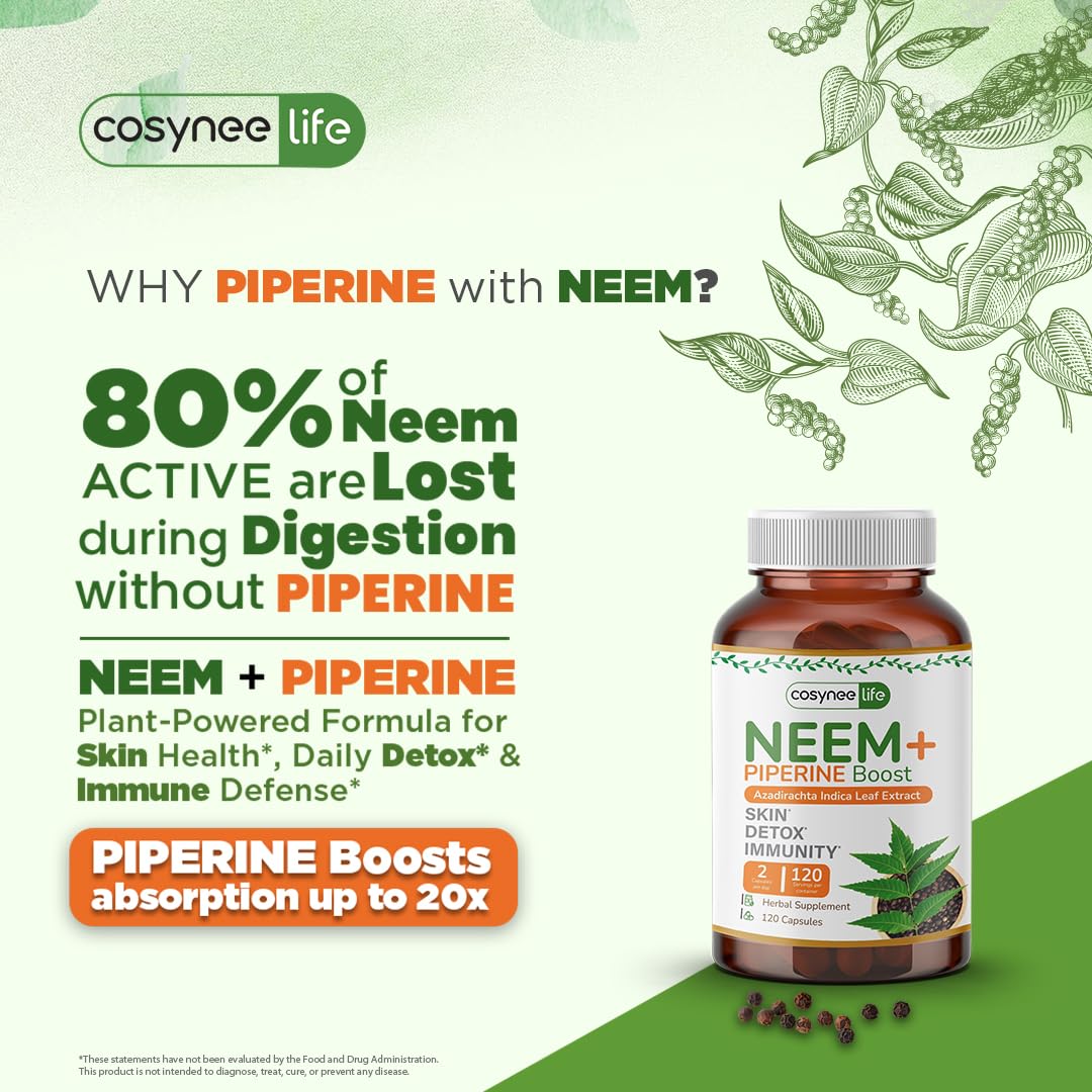 Neem-based skin support visual for clearer complexion.