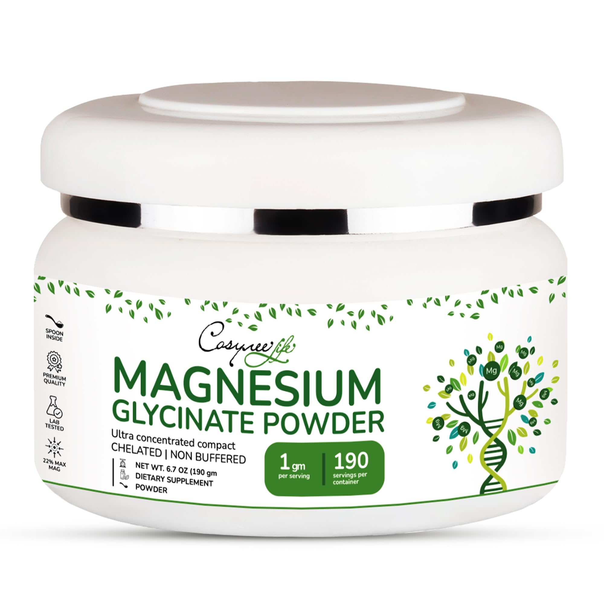Cosynee magnesium glycinate powder bottle for nightly sleep and calm support