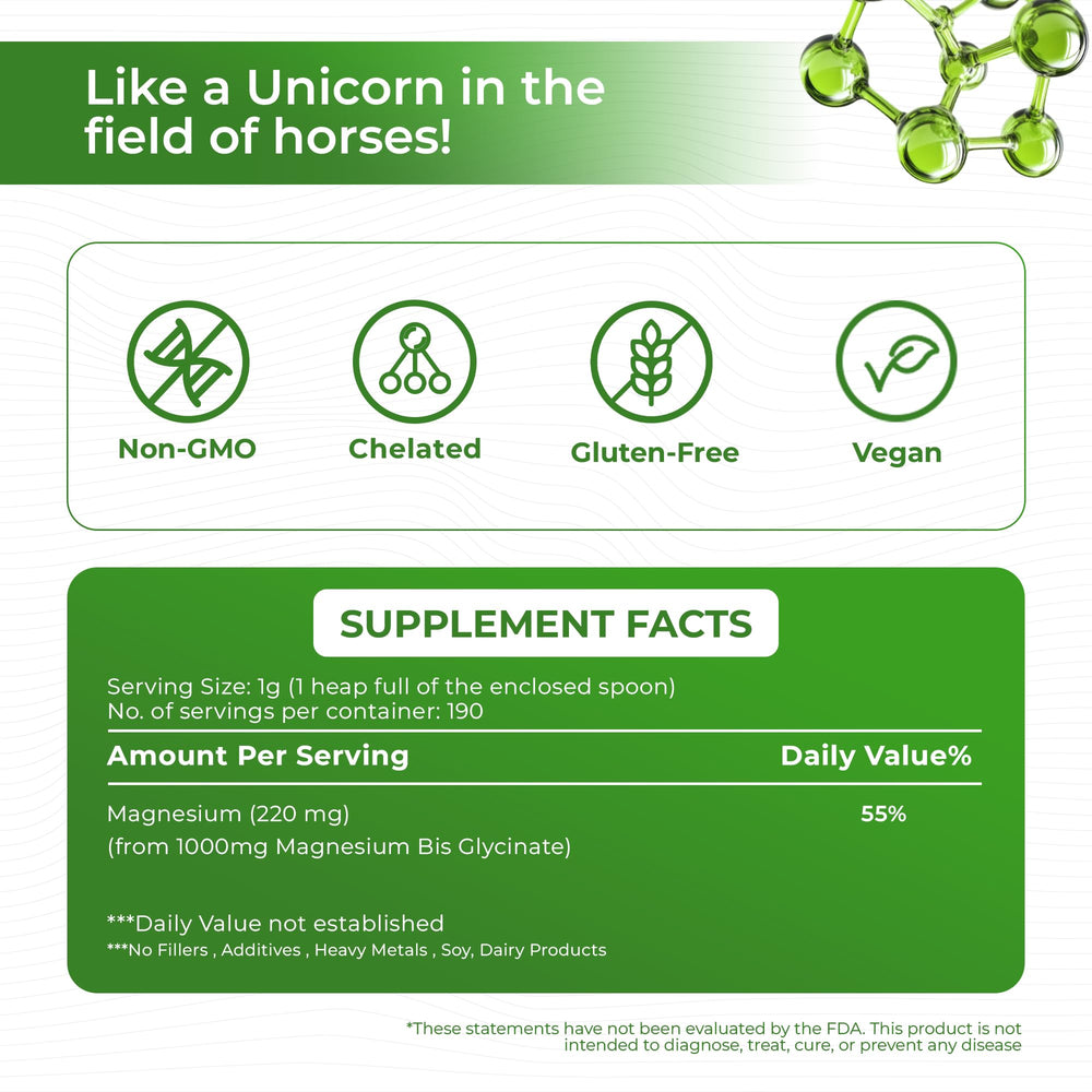 Cosynee magnesium glycinate powder serving information on packaging