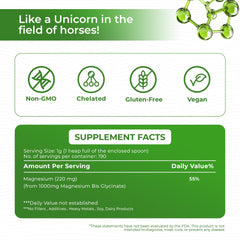 Cosynee magnesium glycinate powder serving information on packaging