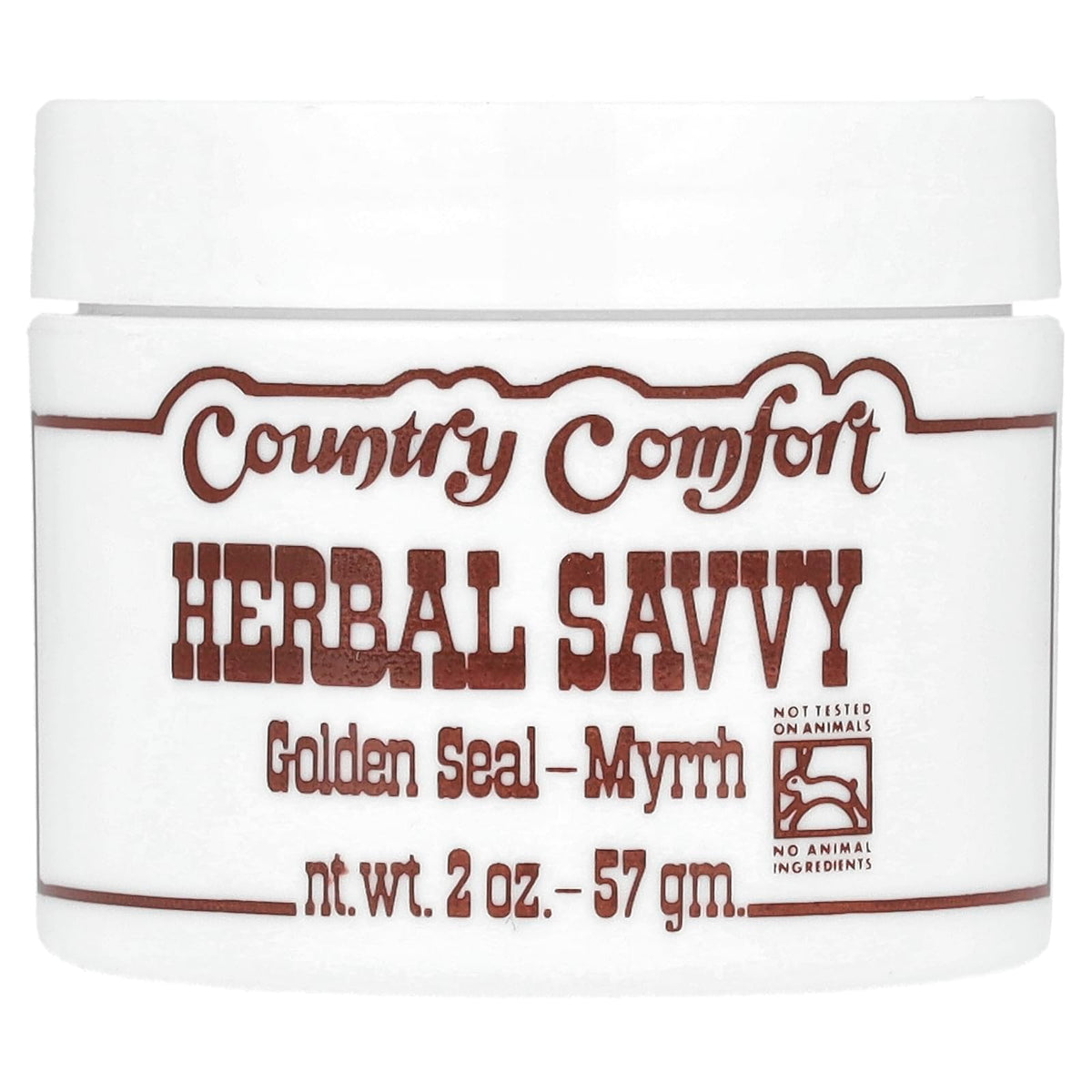 Country Comfort Goldenseal Myrrh salve jar shown for skin support.