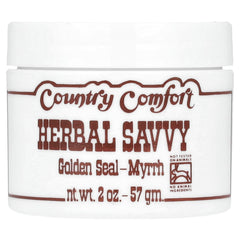 Country Comfort Goldenseal Myrrh salve jar shown for skin support.