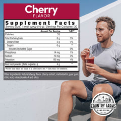 Country Farms Bountiful Beets Powder poured into a glass, ready for a refreshing energy boost.