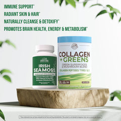 Country Farms Collagen + Greens powder with scoop for morning skin support.