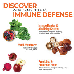Country Farms Immune Defense powder being stirred into a smoothie for hydration.