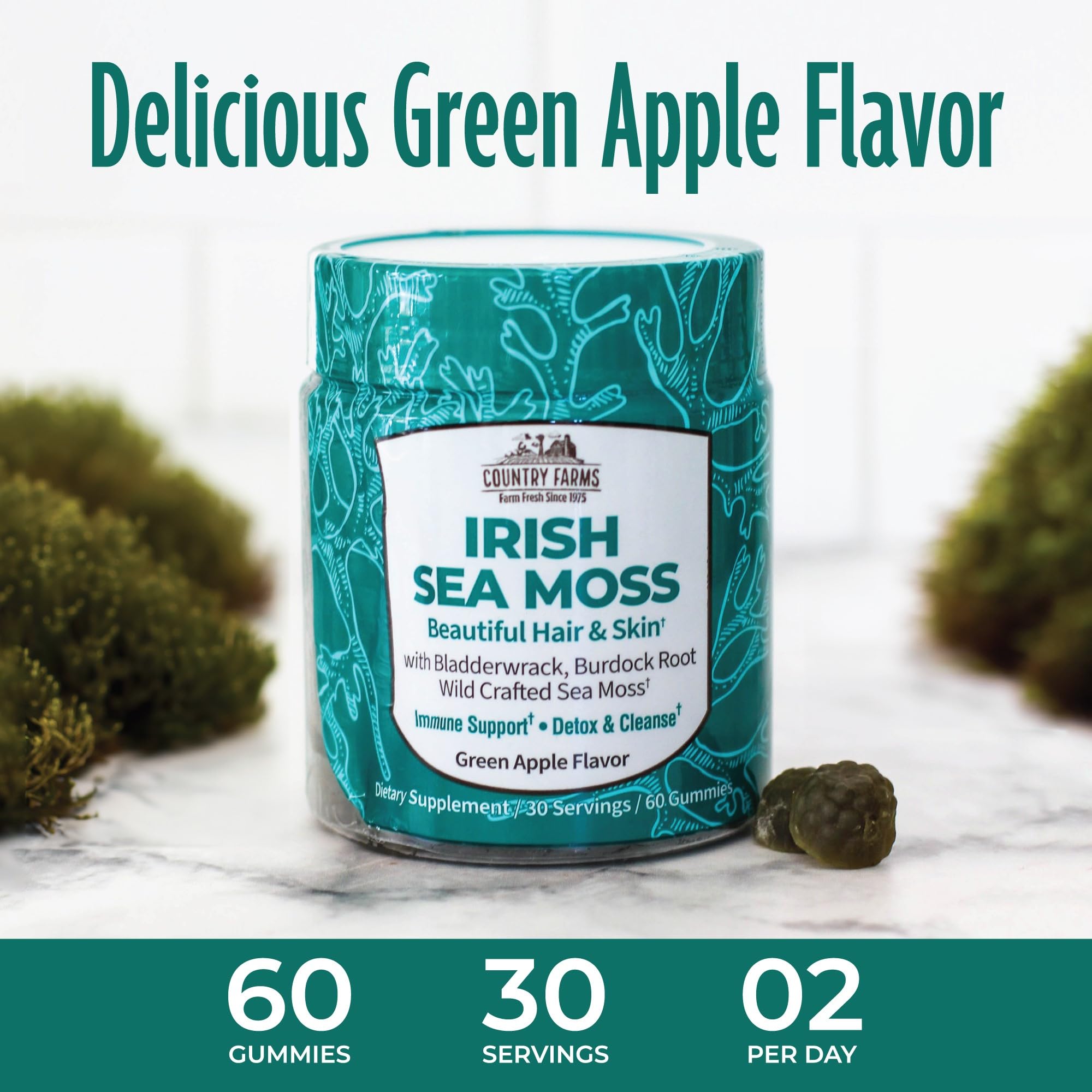 Country Farms Irish Sea Moss Gummies color and texture imply convenient daily energy.