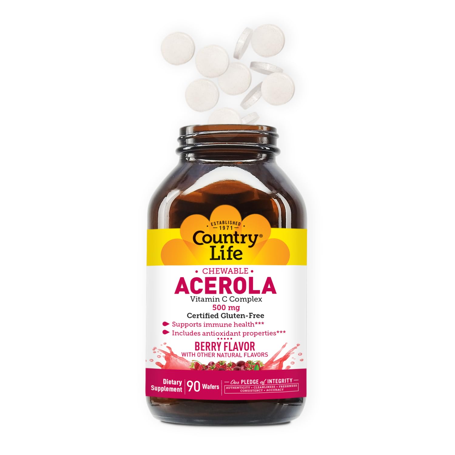 Country Life Acerola Vitamin C box showing batch and gluten-free AVA certifications
