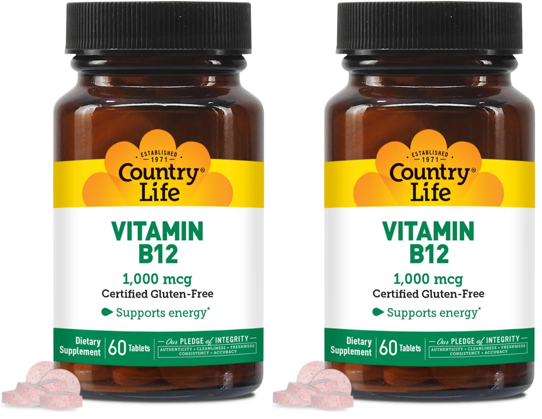 Country Life B12 bottle front view highlighting energy support for daily routines.