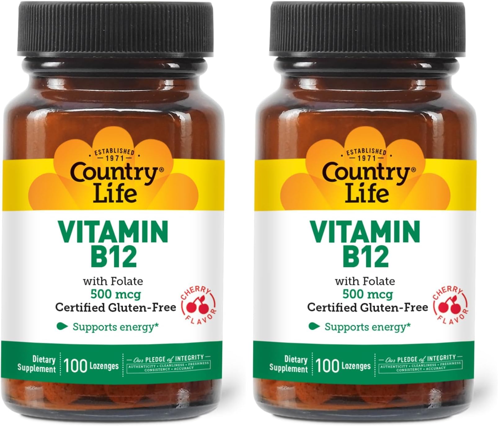 Country Life B12 with Folate bottle front view for daily energy support.