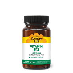 Country Life B12 tablet highlighting red blood cell support and energy.