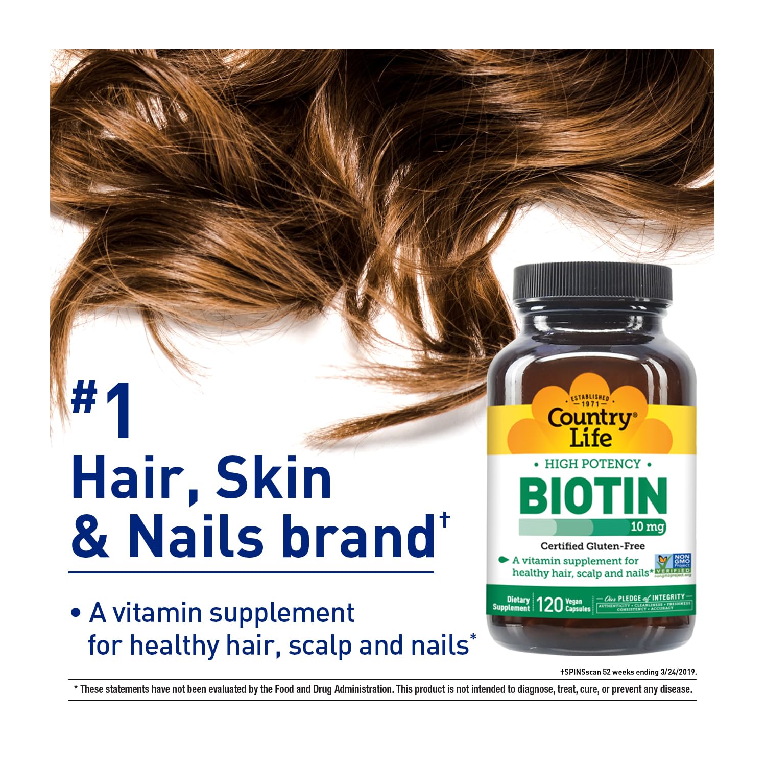 Country Life Biotin daily-use capsules ready for routine.