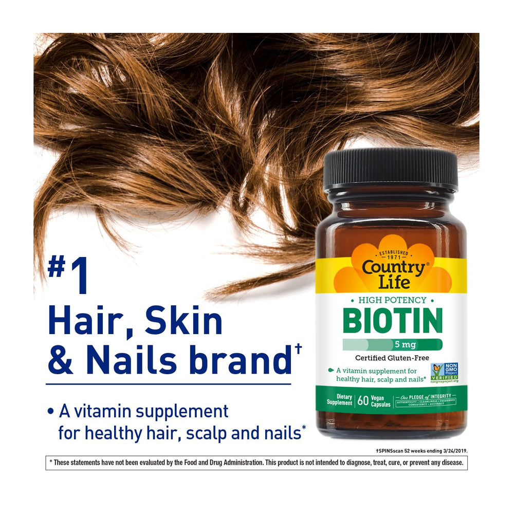 Country Life Biotin High Potency label detail showing allergen free ingredients