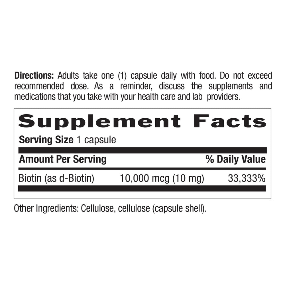 Country Life Biotin packaging back label with directions and ingredients.