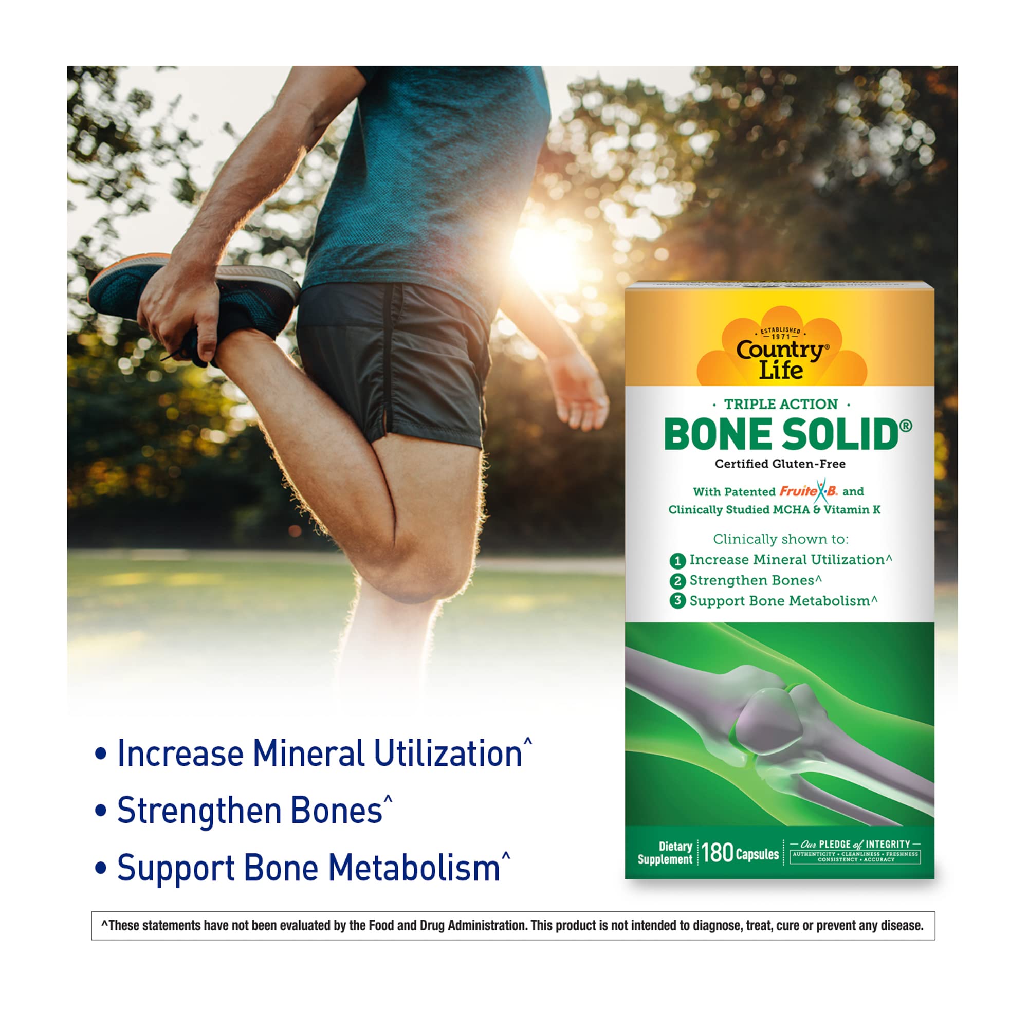 Country Life Bone Solid capsules with label highlighting vitamins K2 and D3.