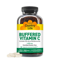 Country Life Buffered Vitamin C 1000mg bottle for daily immune support and gentle digestion